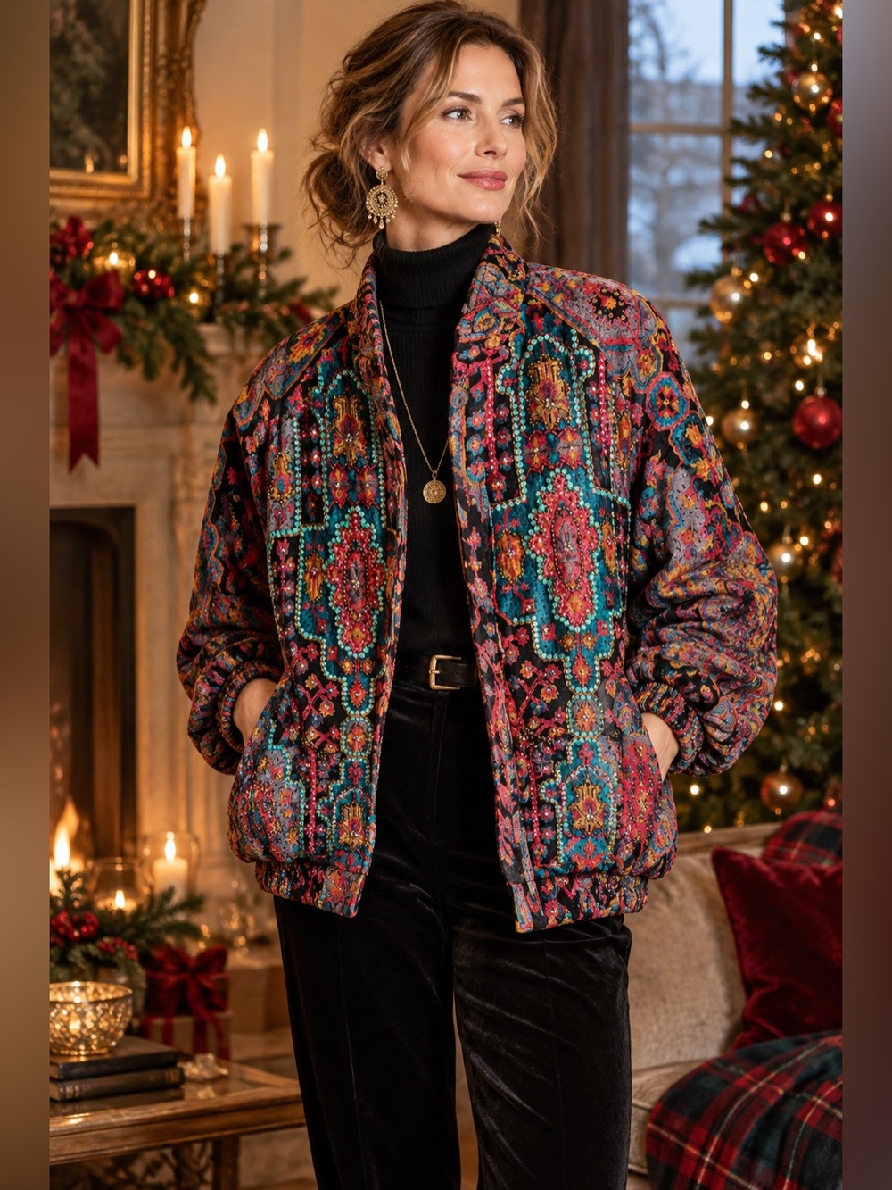 VTG  J.A. Resort Embellished Rayon Velvet Art-to-Wear Jacket
